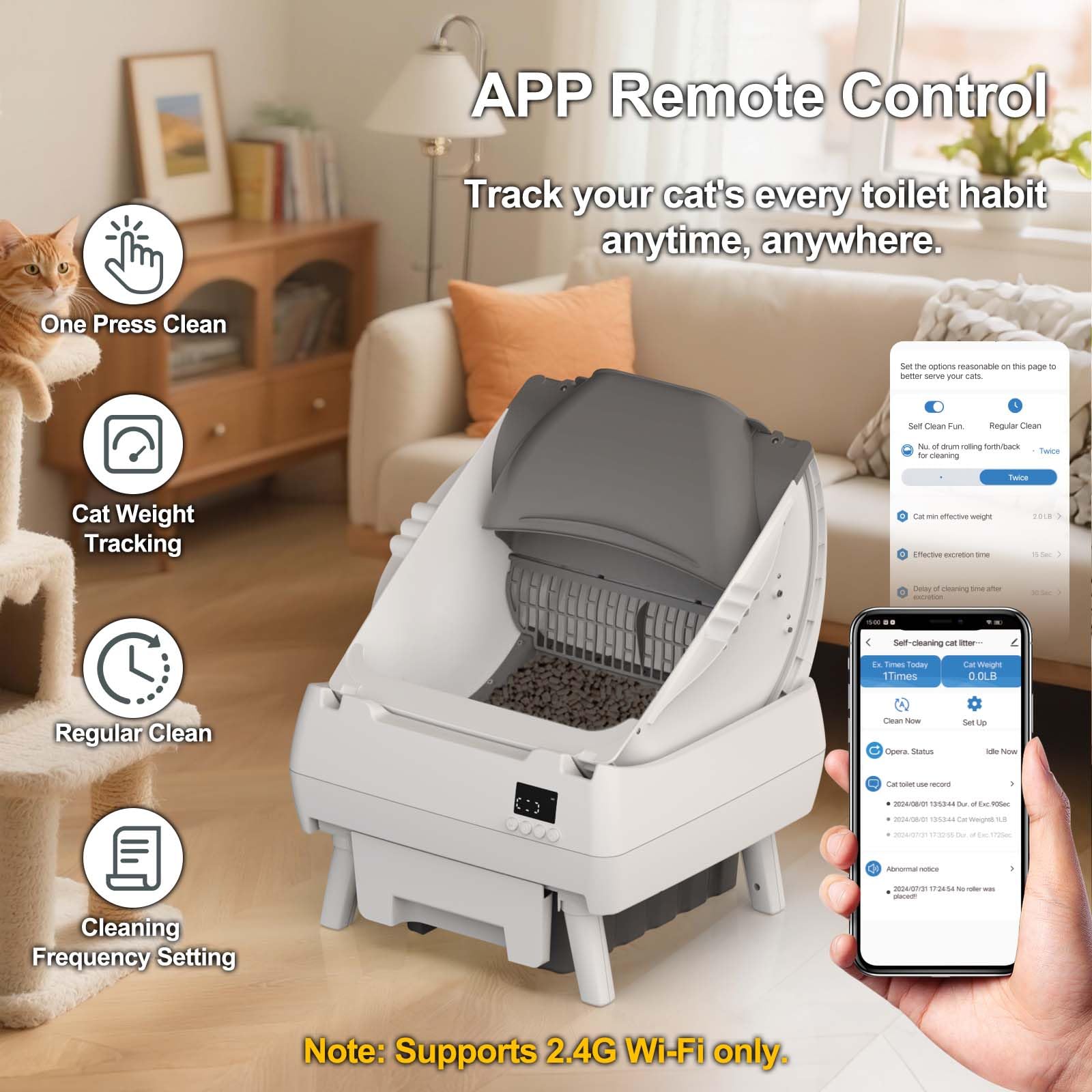 Automatic Cat Litter Box Self Cleaning - App Control, Open-Design, Smart Health Monitor, Suitable for Medium Cats and Kittens, Anti-Pinch Safety, Quiet Operation, A Trusted Companion for Life - White