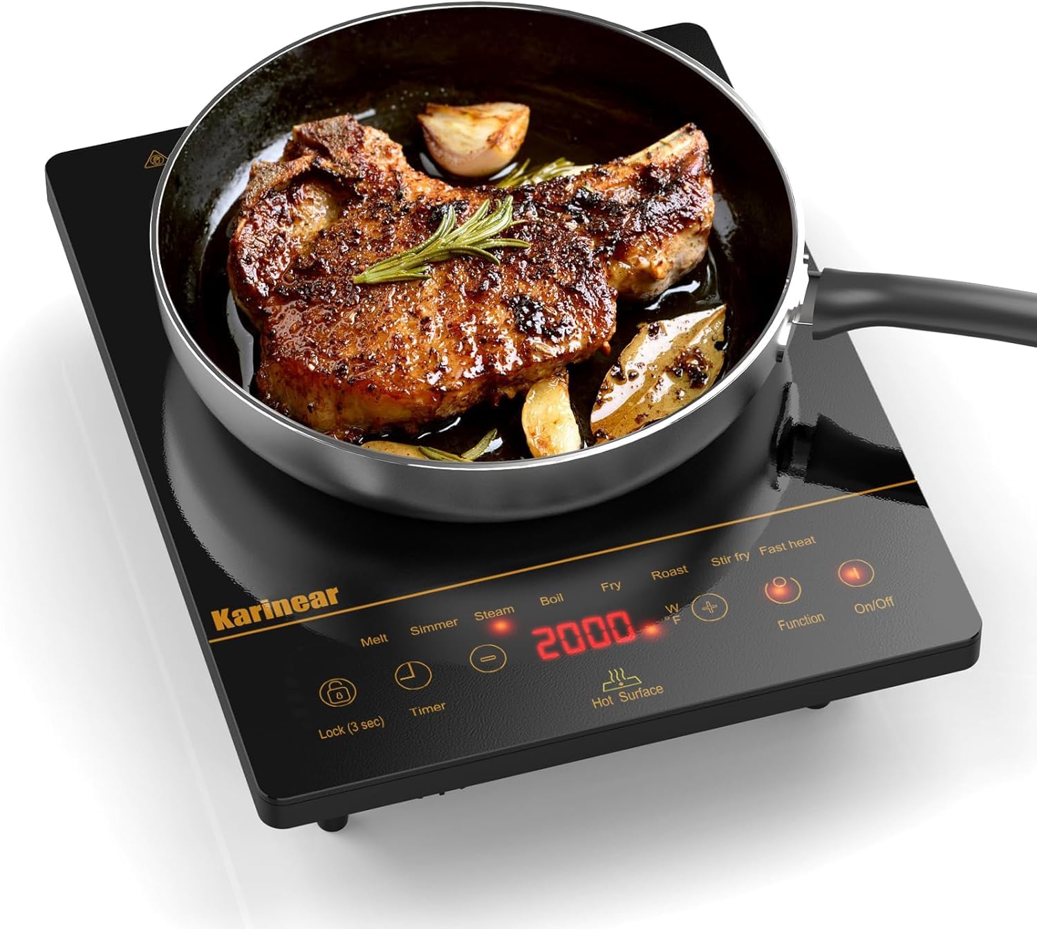 Karinear Portable Ceramic Hob Pulg in Single Electric Hob with 4-Hour Timer 9 Power Levels Up to 2000W, 8 Pre-set Functions Touch Sensor Control Safety Lock — view 10