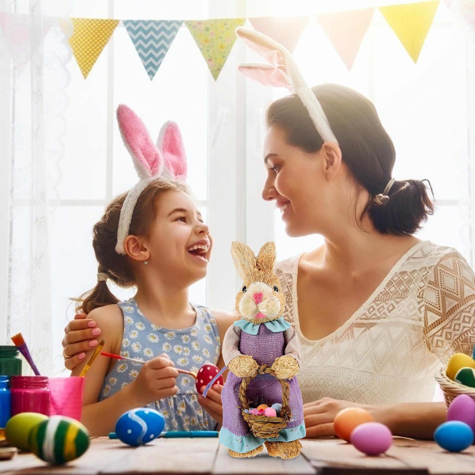 Alipis Conejo de Pascua de Paja Decorativo Adorno Hogar y Oficina Figura Artesanal de Conejito de Tamaño Mediano Diseño Rústico para Decoración de Jardín y Fiestas