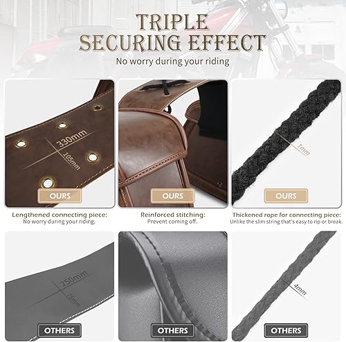 Miniatura 5 de NICECNC Alforjas para Sillín, Alforjas de Motocicleta de Cuero PU, Correas Reforzadas y Pieza de Sillín, con Portavasos y Cerradura, Alforjas