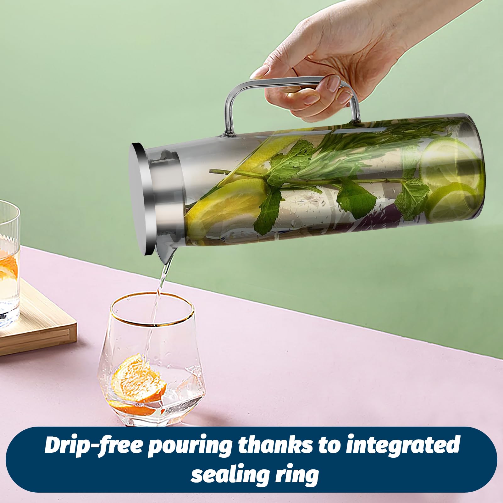 Caraffa In Vetro Borosilicato 1.5L Con Coperchio - Per Acqua, Vino, Tè Freddo E Bevande Calde/Fredde - Foto 4