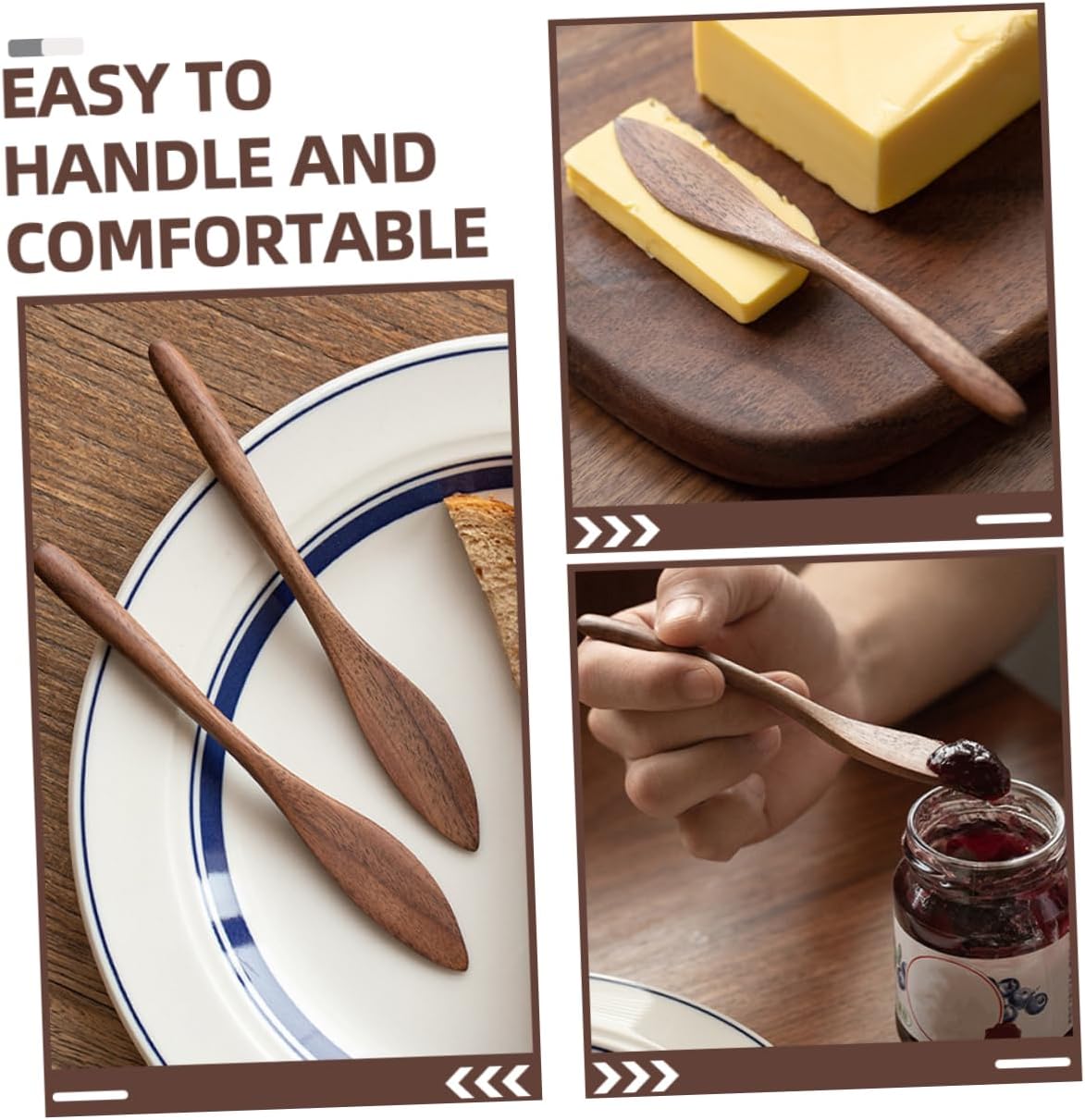Wood Butter Knife Spreaders for Bread and Jam, One Piece Brown