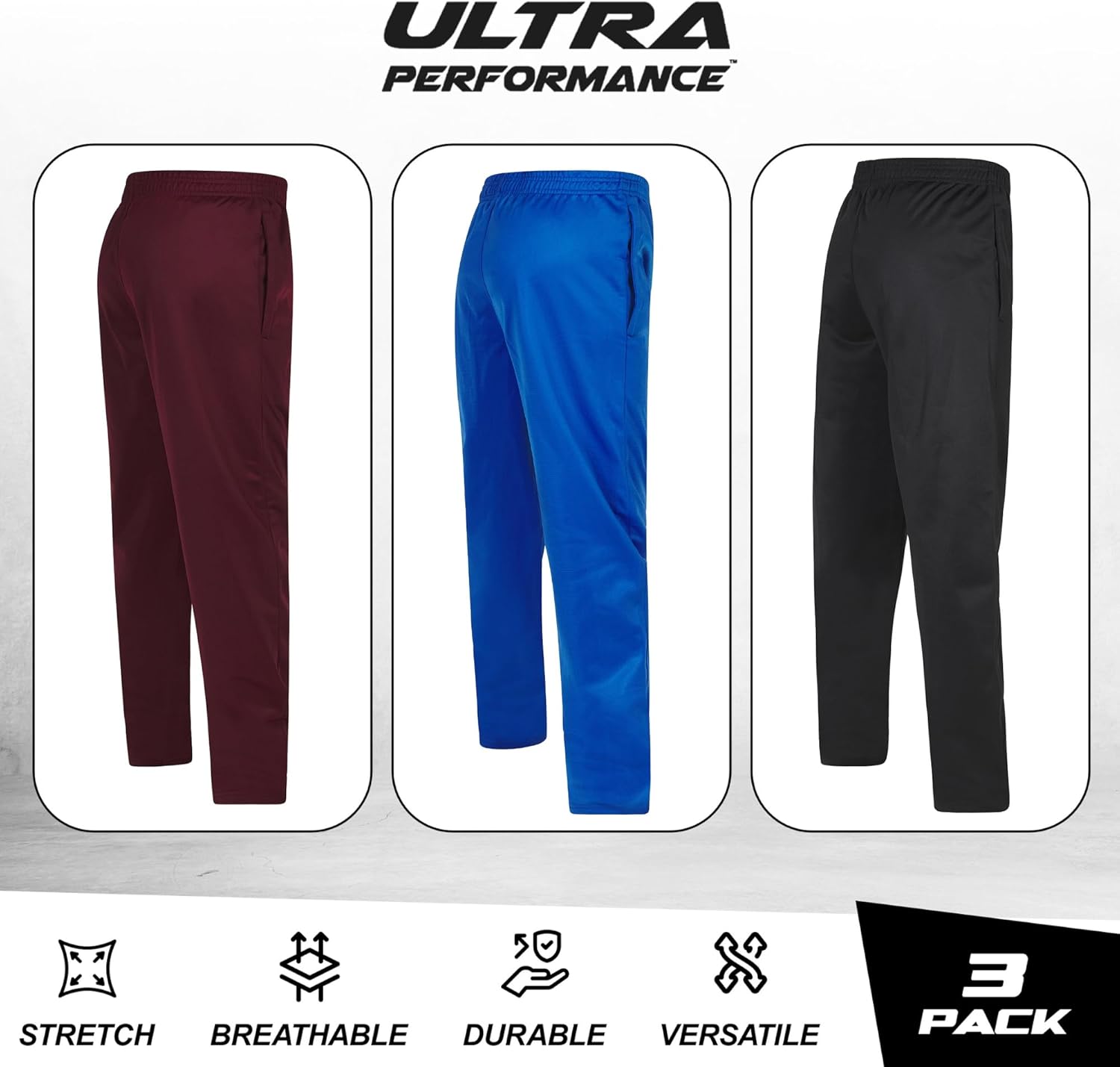 Ultra Performance 3 Pack Boys Sweatpants Athletic Tricot Open Bottom Active Track Pants Lightweight Sweat Pants for Boys - Image 5