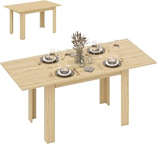 HOMCOM Tavolo da Pranzo Allungabile per 6-8 Persone con Pannelli a Ribalta, Tavolo da Cucina Allungabile in MDF, per Sala da Pranzo, Soggiorno, 140-180x80x75 cm, Colore Legno