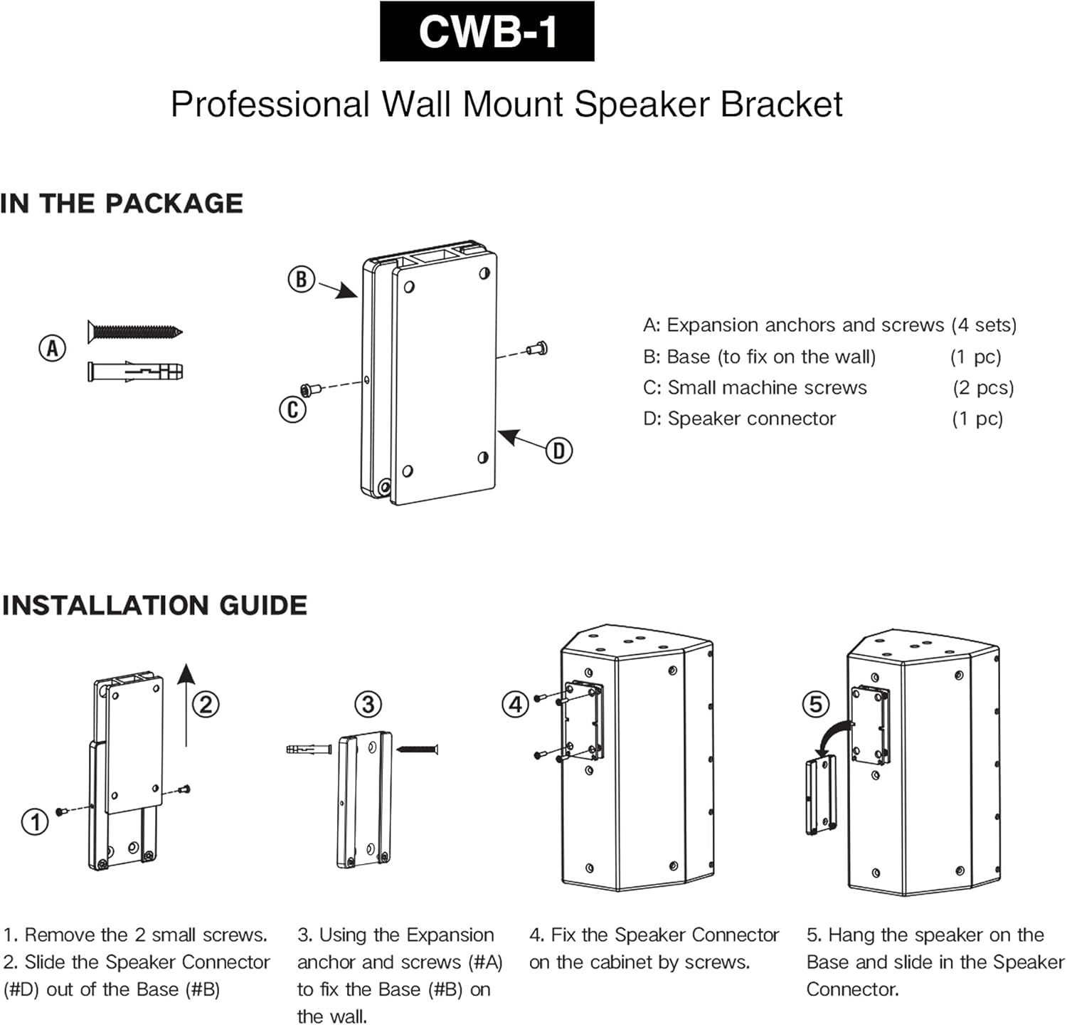 Sound Town 2-Pack Universal Speaker Wall Mount Brackets, 4.25" x 2" Mounting Template, Black (CWB-1-PAIR)