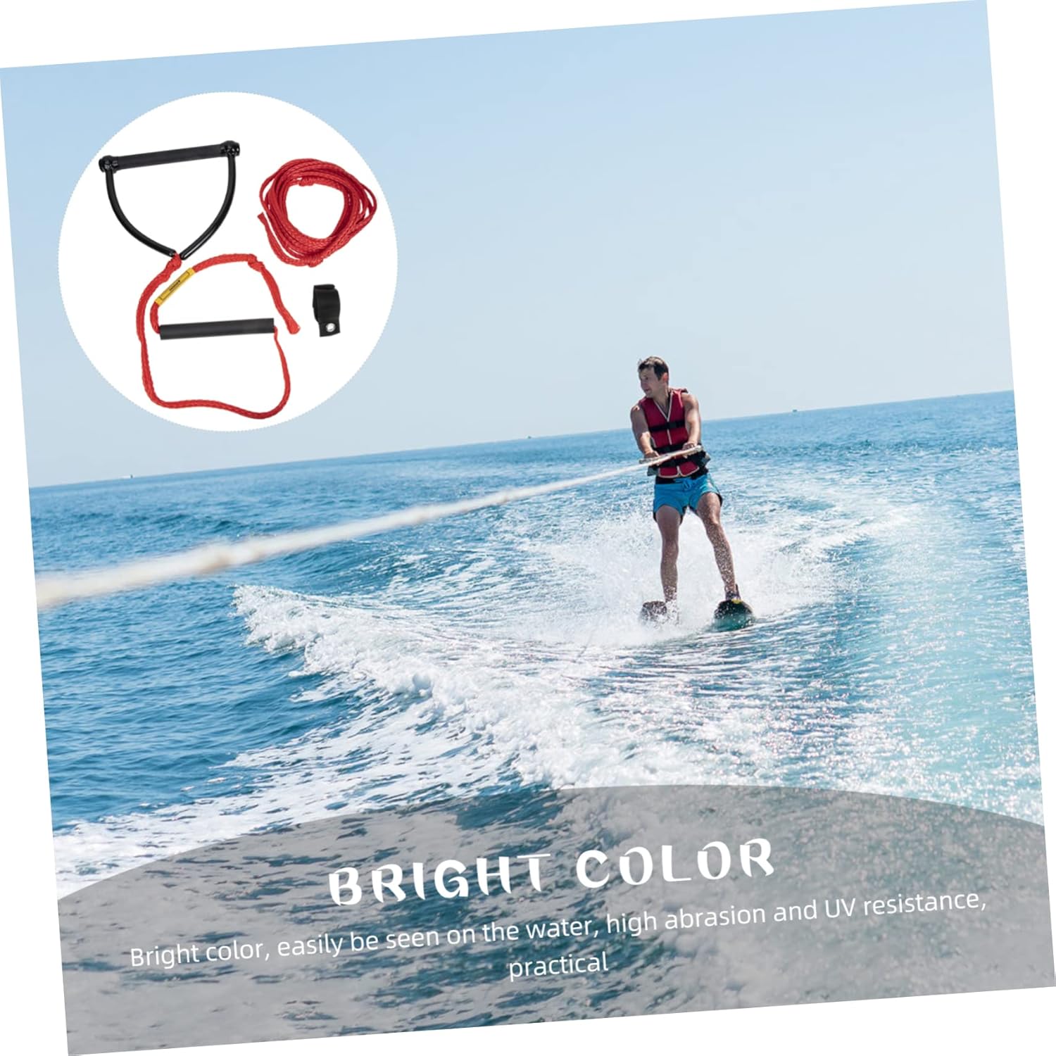 Premium Polypropylene Wakeboard Rope with Aluminum Handle Durable Wear Resistant Ski Board Rope for Water Sports Comfortable Grip for Wakeboarding Beginners and Recreational Riders