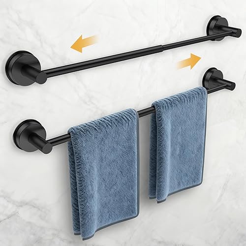 Miniatura 7 de Toalleros de 14.6 a 24 pulgadas para baño, barra de toalla ajustable con ventosa para pared de baño, soporte de toalla de baño de acero inoxidable