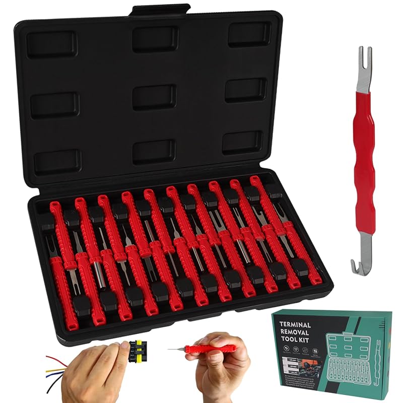 Kit de ferramentas para remoção de terminais elétricos XLWJBES com estojo moldado vermelho, 21+1 peças