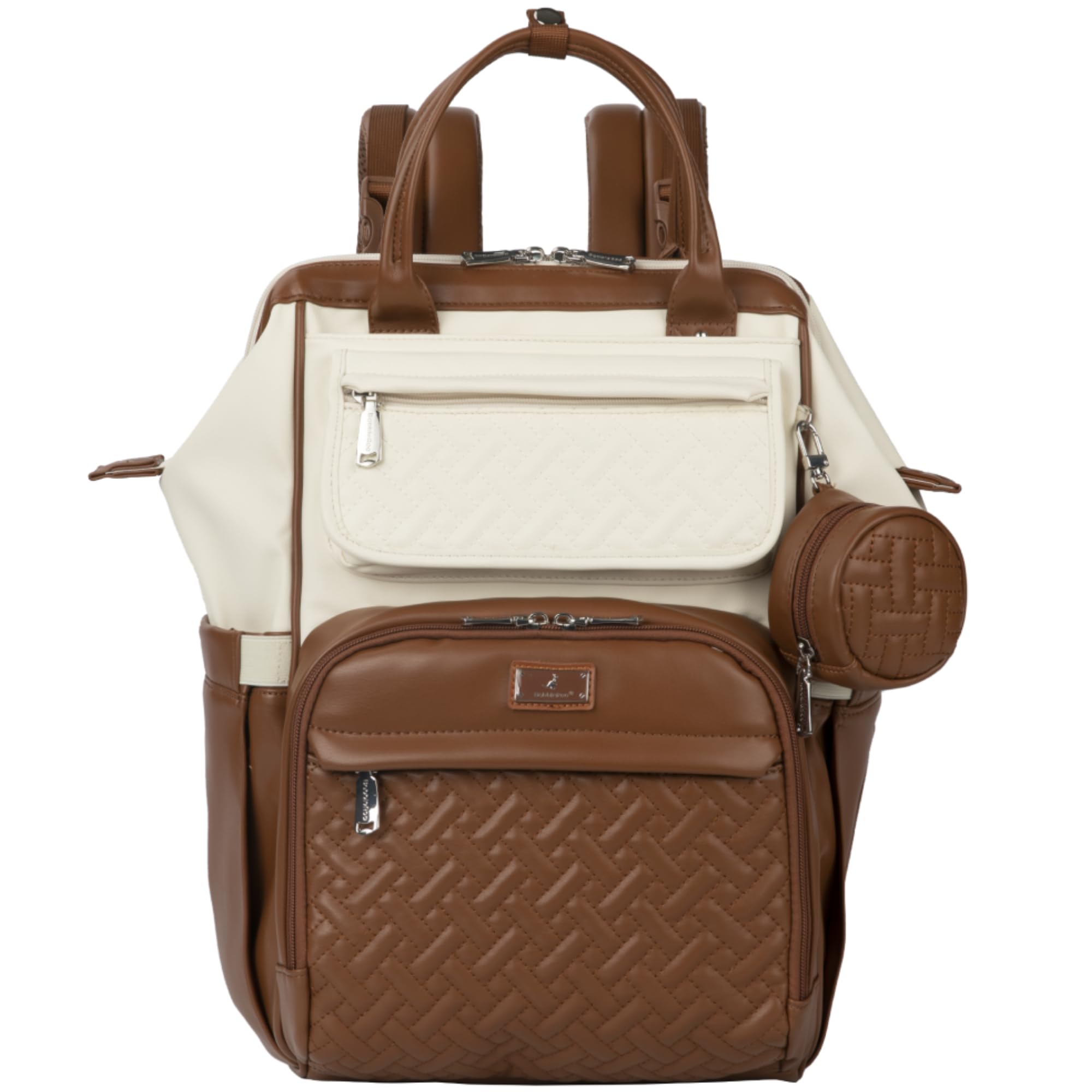 BabbleRoo Vegan Leather Changing Bag Backpack, Large Baby Nappy Changing Diaper Bags Travel Back Pack with Changing Pad & Stroller Straps & Pacifier Holder for Moms and Dads, Coffee Cream — image 1