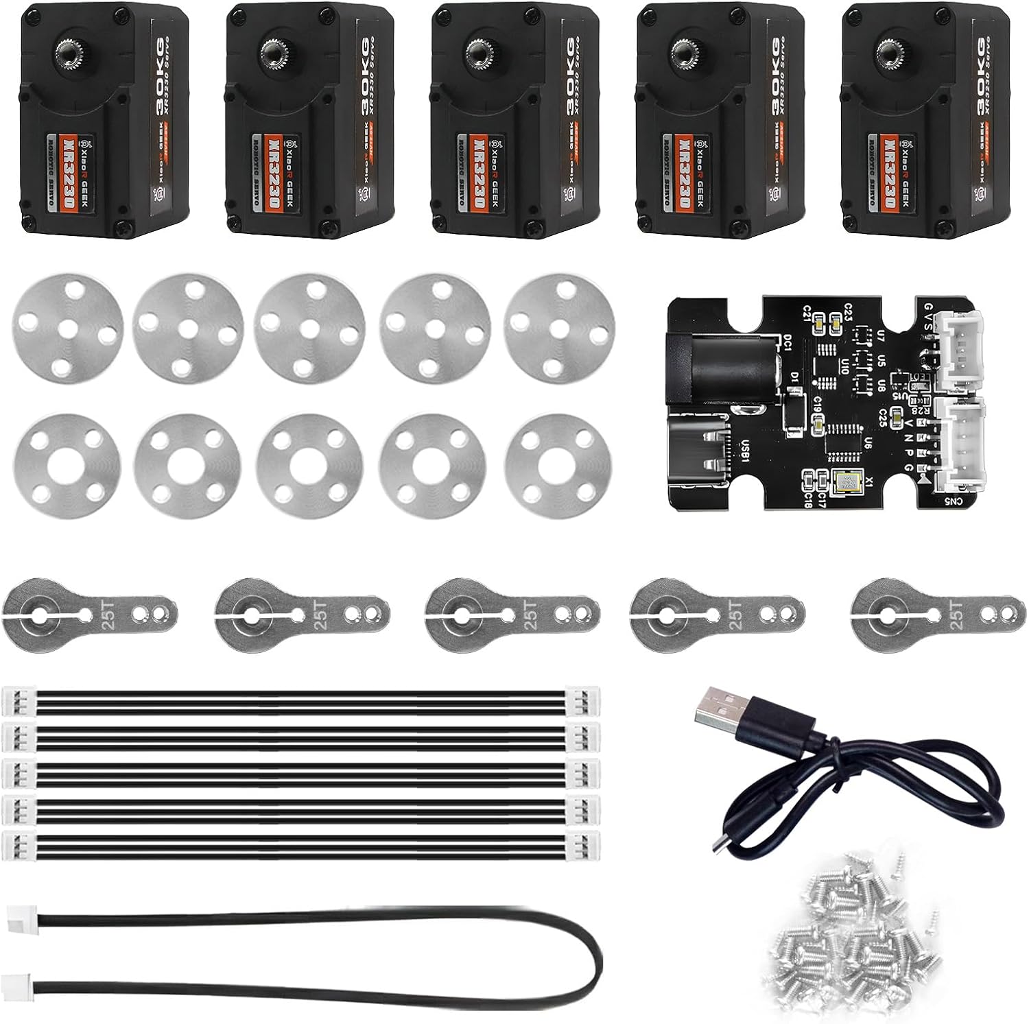 5PCS Serial Bus Servo with Metal Gear, 360° Rotation, Programmable for Robot Arm, Biped Robot, DIY Robotics Projects, TTL/UART Control, 30KG High Torque, Smart Servo with Debug Board STS3215 Servo