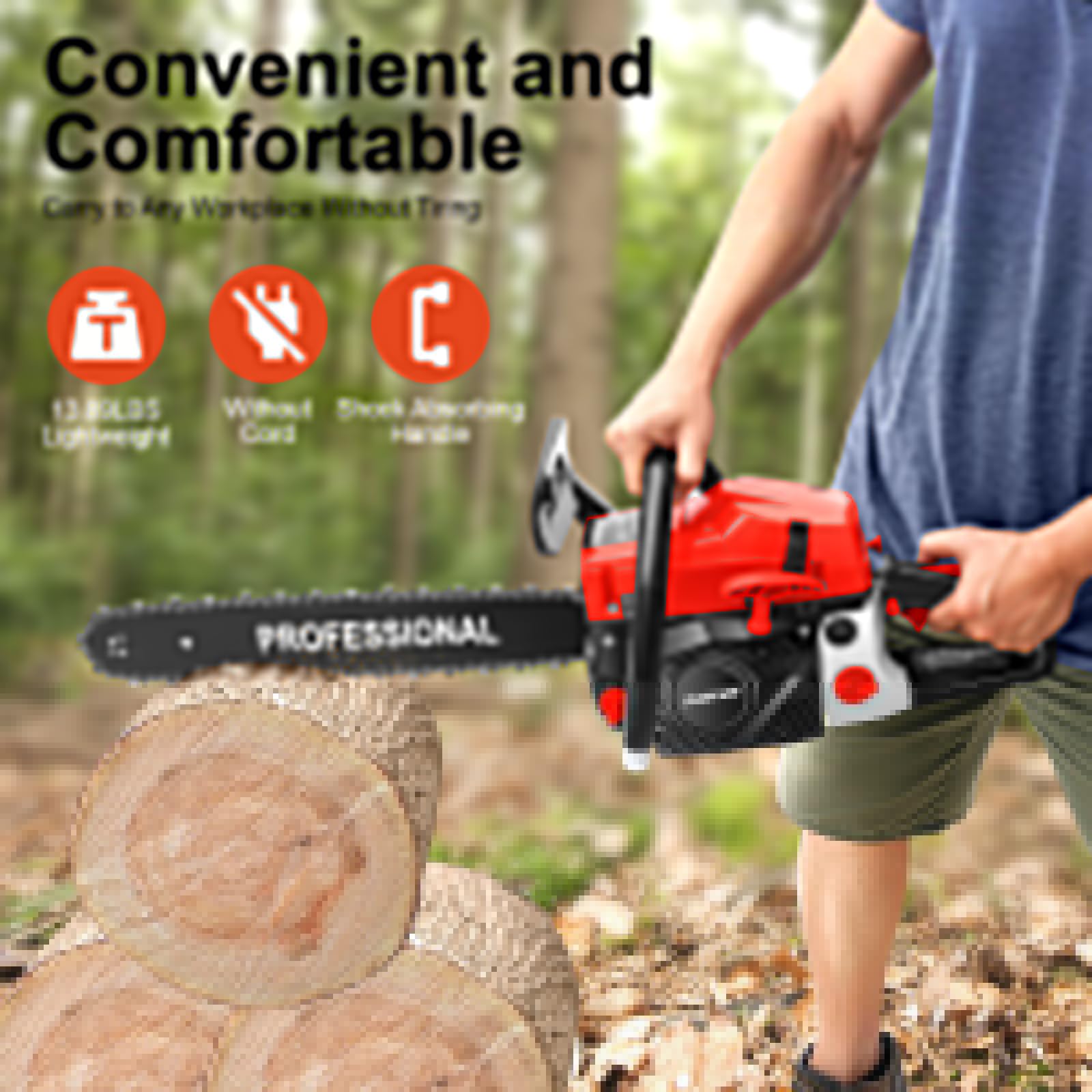 Motosierra de gas de 58 cc, motosierras de gas de 20 pulgadas con bolsa de herramientas, 3.6 HP, 2 ciclos, motosierra de gasolina inalámbrica de mano para cortar árboles, madera, jardín, granja