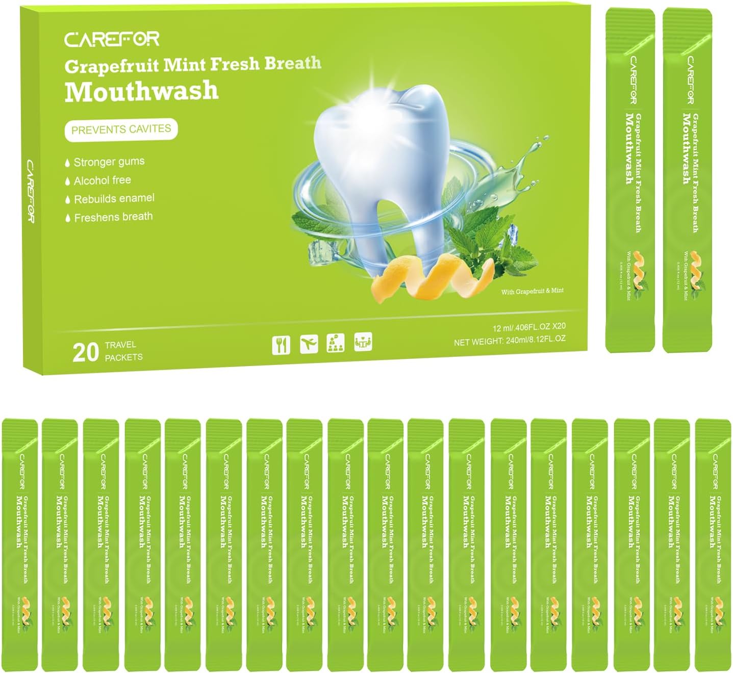 Travel Size Mouthwash Mini Alcohol & Fluoride-Free Formula Gentle 20 Packs