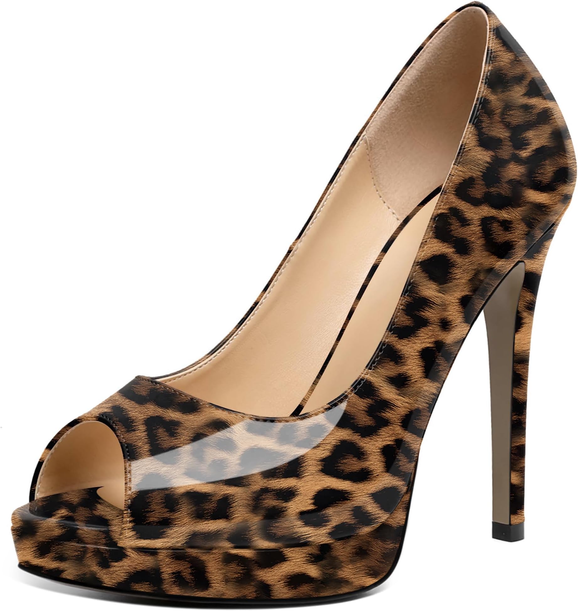 Women's High Heels Platform Peep Toe Stiletto Cone Heels for Women 12cm Ladies Patent Leather Slip on Stiletto Evening Party Shoes for Party Prom Wide Fit UK Size 2-11