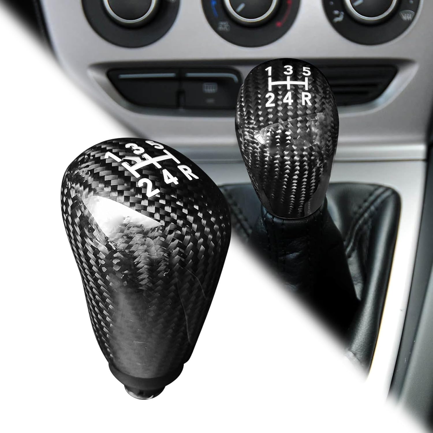 Carbon Fiber Gear Shift Knob Cover Compatible with Ford Escape Kuga Focus Fiesta mk7 2008-2013, 5 Speed Manual Transmission Shifter Lever Knob Head Replacement Parts Black