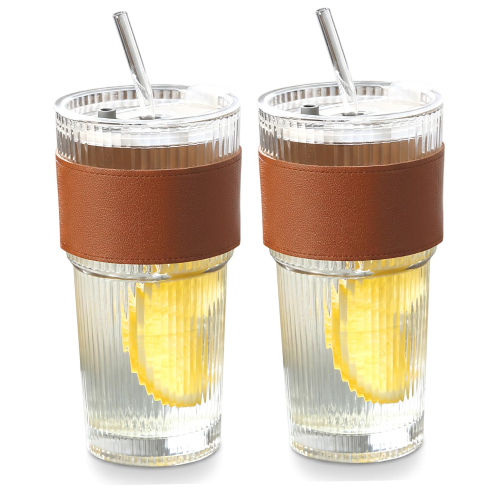 Gobelet en verre nervuré de 21 oz idéal pour votre café glacé au bureau ou en voyage