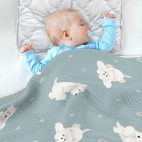 Miniatura 4 de Ollabaky Yoga Dogs - Manta de algodón para niños y niñas, manta de algodón para cuna, cochecito y guardería, manta de recepción unisex para niños