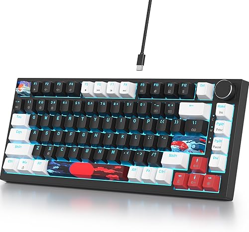 Guffercty kred Teclado para juegos montado en la junta del 75% intercambiable en caliente, teclado mecánico TKL con cable retroiluminado RGB de 82