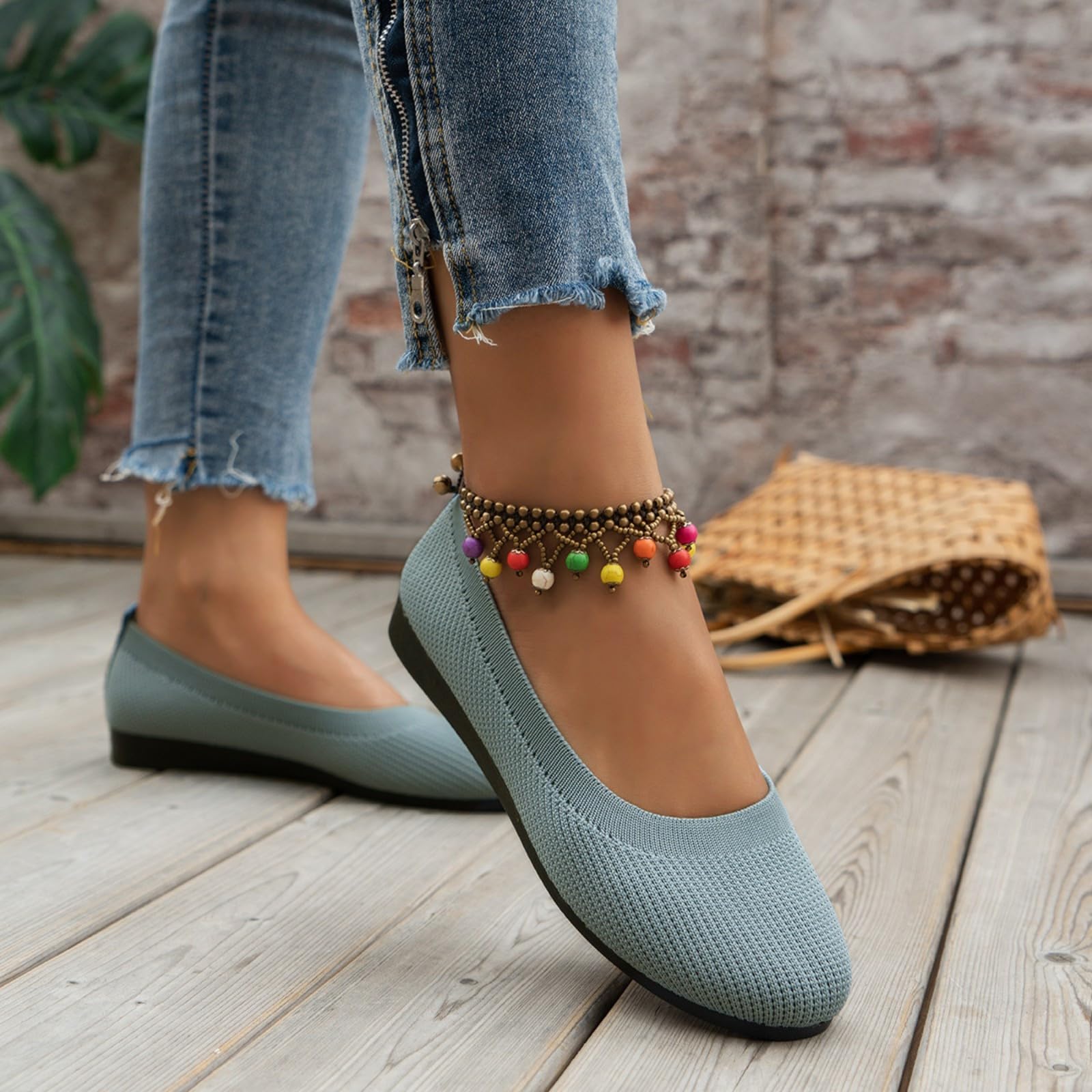 Womens Ballet Flats Shoes UK Sale Clearance, Ladies Round Toe Slip On Flats Knitted Flat Pumps Classic Ballerinas Casual Walking Loafers Comfort Knit Shoe Dressy Work Office Flats Softable Shoes