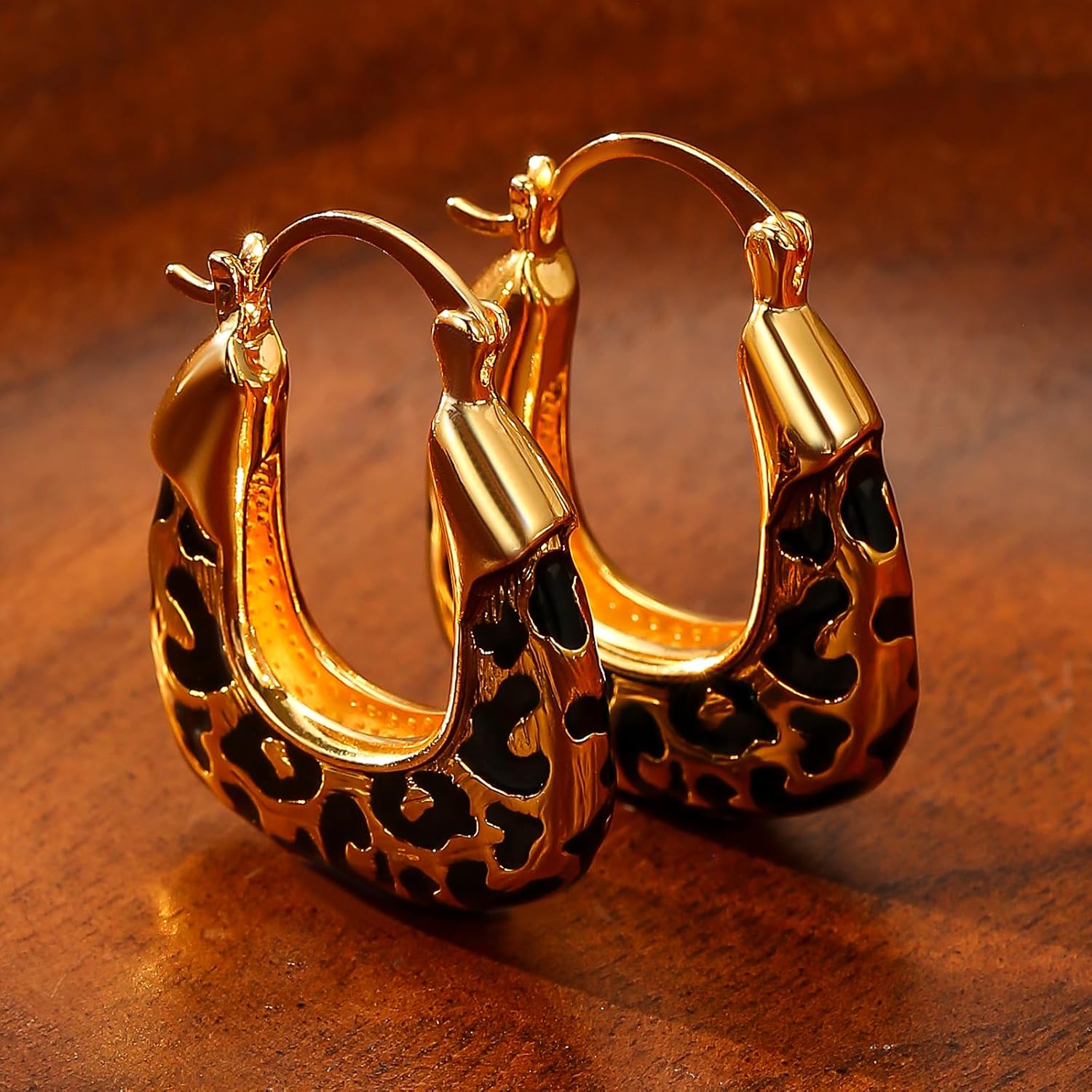 Leopard Print Earrings for Women Gold-tone and Black Hoop Earrings Geometric Drop Earring Studs Hypoallergenic Fashion Jewelry Gifts Unisex - Image 5