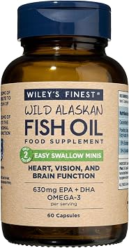 Wiley's Finest Easy Swallow Minis, 60 Softgels 30 Servings | Mini Omega-3 Softgels with 630mg EPA & DHA for Adults & Kids, Wild Alaskan Source