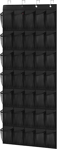 Miniatura 10 de Organizador de zapatos con 35 bolsillos grandes para colgar sobre la puerta, organizador de zapatos colgante para armario, zapatero transparente de