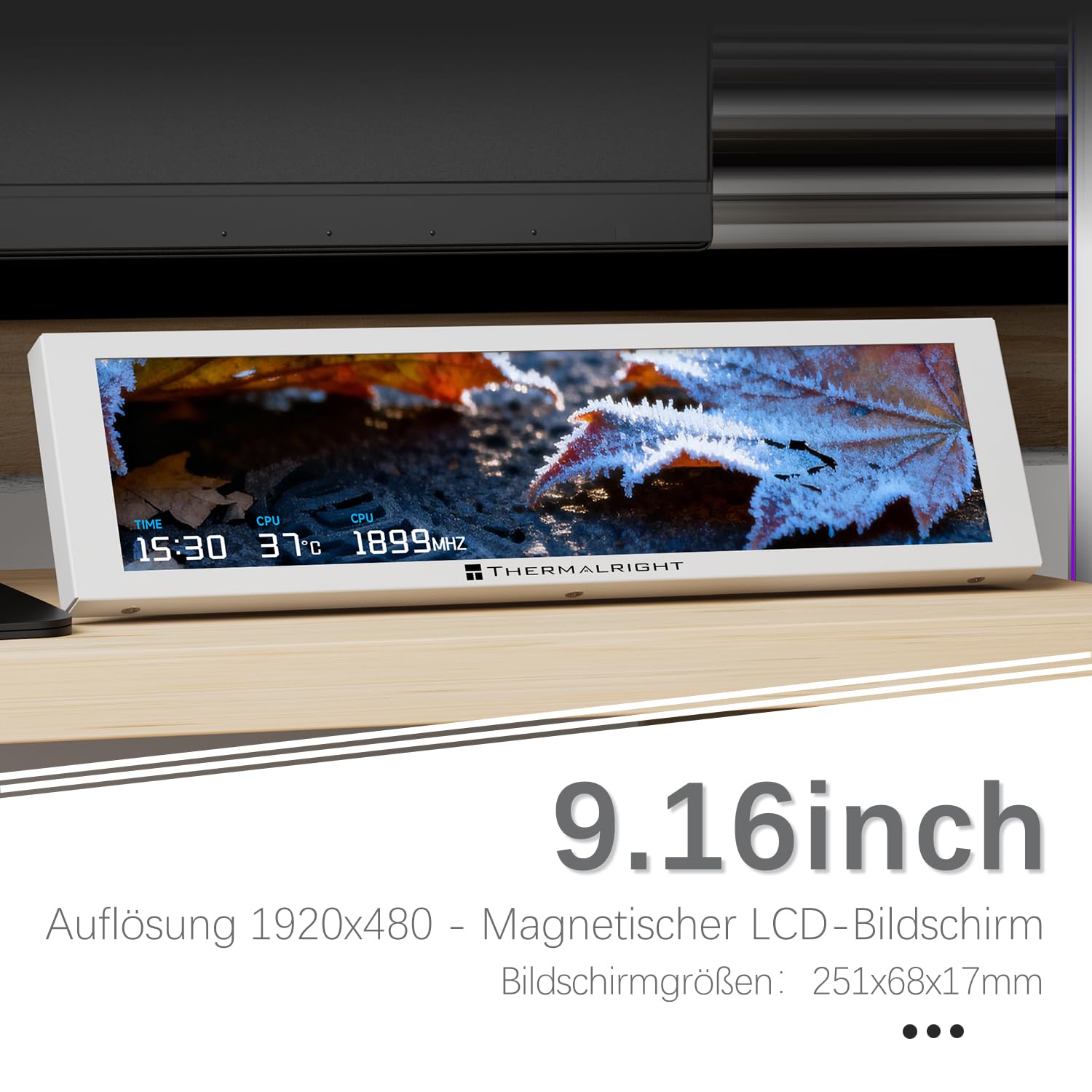 TR-Thermalright Trofeo Vision 9.16 LCD White, biały wyświetlacz IPS 9,16 cala o rozdzielczości 1920×480, można go przymocować do obudowy/chłodzenia CPU, własne dynamiczne obrazy/filmy