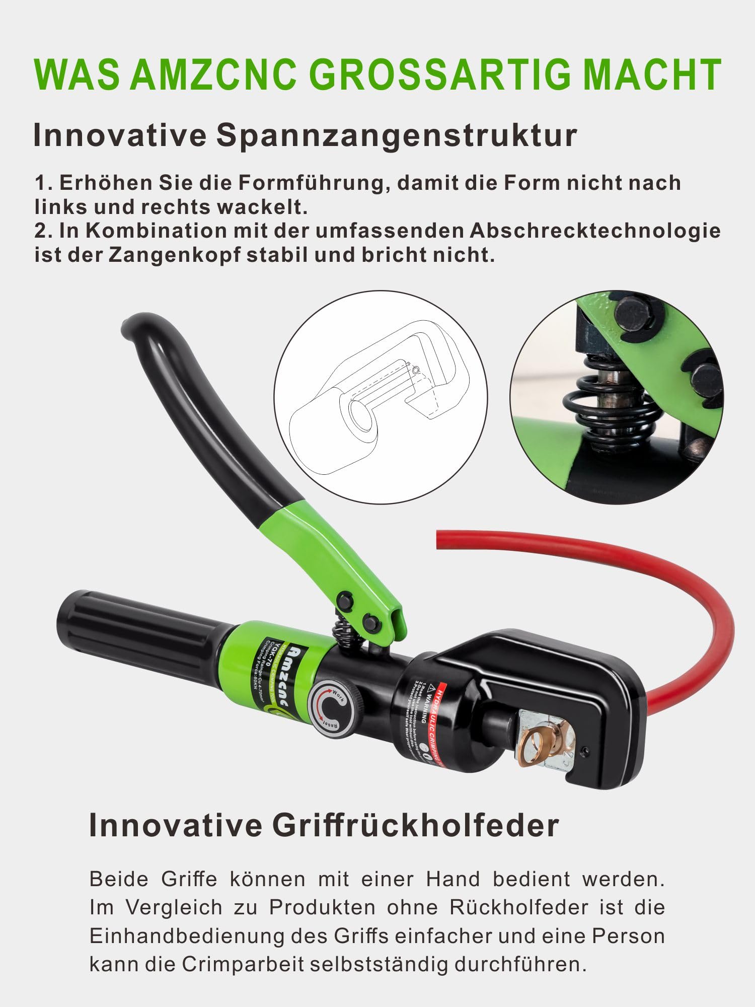 AMZCNC Pinza crimpatrice idraulica da 8 tonnellate, pinza per capicorda 4-70 mm² con 9 paia di matrici (Pinza crimpatrice (4-70mm²) + forbici)