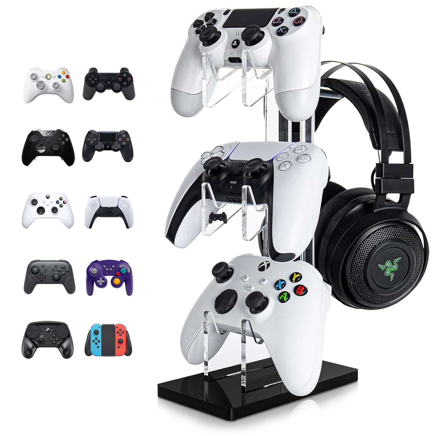 OAPRIRE Controller Stand Headset Stand 3 Tier Acrylic Gaming Controller Holder Compatible with PS4 PS5 PC Xbox Universal