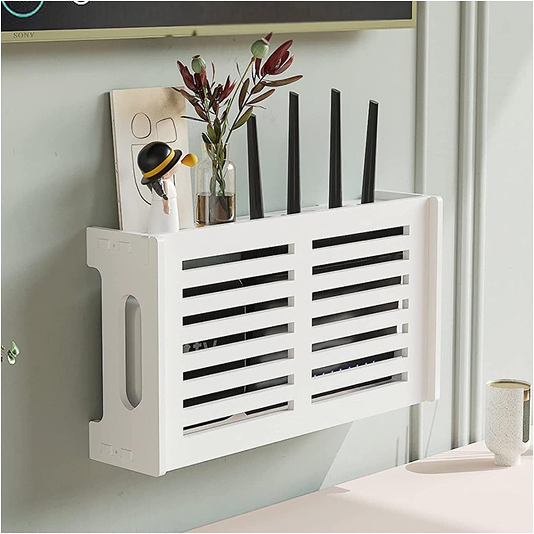Gestion du câble et boîte de rangement routeur mural avec étagère flottante pour décodeur