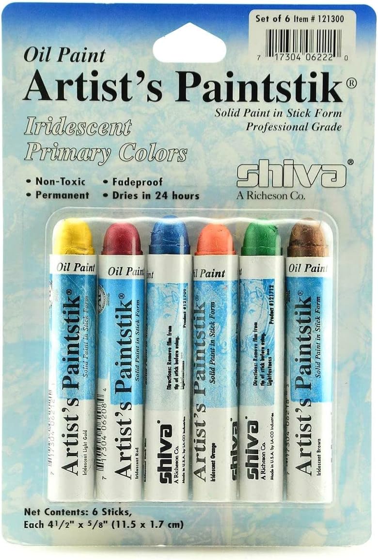 Jack Richeson Shiva Oil Paintstik, Iridescent Primary Colors, Set of 6