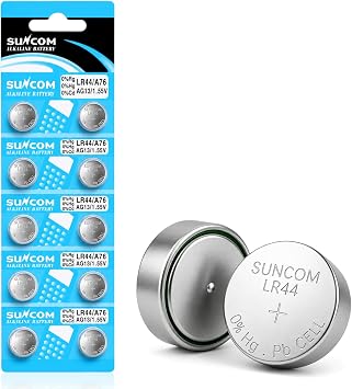 SUNCOM 10 pcs AG13 Alkaline 1.5V Button Cell Battery Single Use LR44 A76 G13R S76E MS76H MS76 Watch Toys Remotes Cameras
