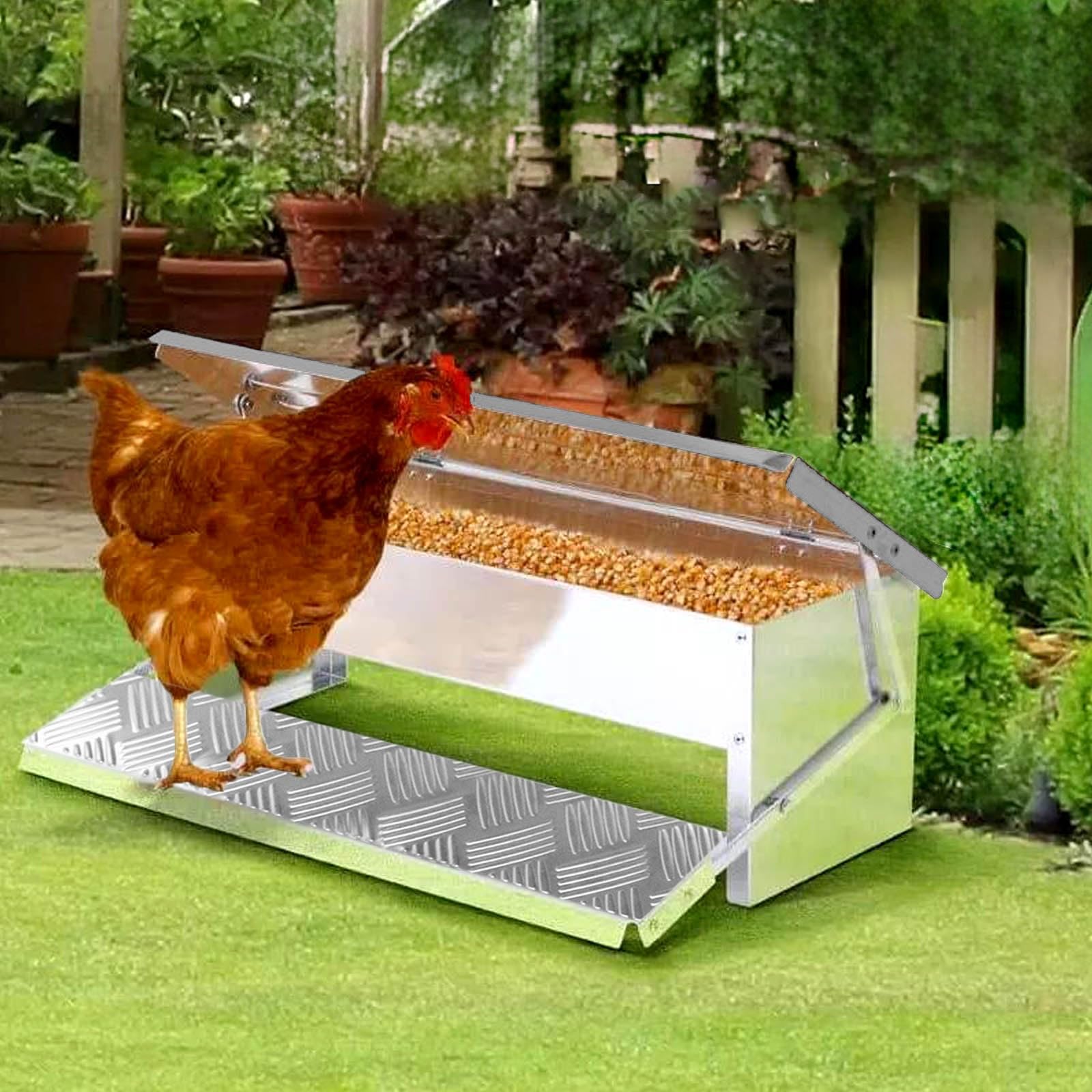 Comedero AutomáTico para Gallinas Comedero con Pedal AutomáTico Interruptor de Gravedad Comedero Gallinas Antipajaros FáCil de Limpiar Comederos AutomáTicos de Pollos con Tapa
