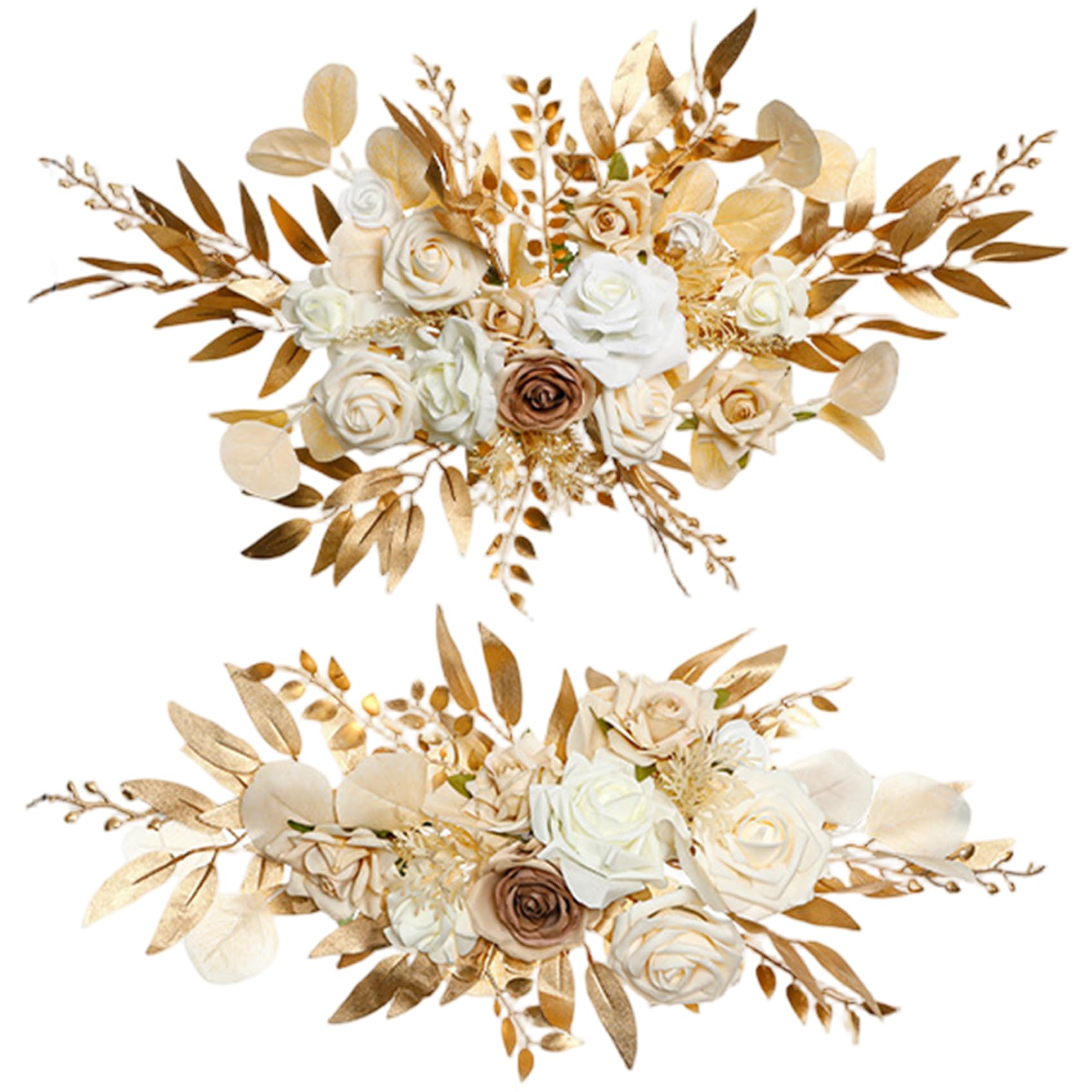Hochzeitsbogen-Blumen, 2 Stück, lebensechte Champagner-Farben, Bogenblumen mit Clips, Pflegeleichte Hochzeitsdekoration aus Seidenkunststoff