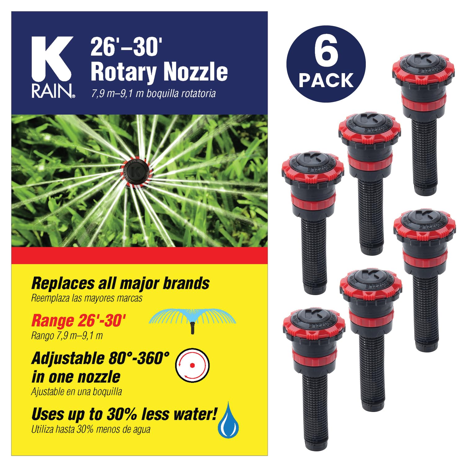 AMZ-RN300-ADJ-6PK - Boquillas giratorias totalmente ajustables, 26'-30', paquete de 6