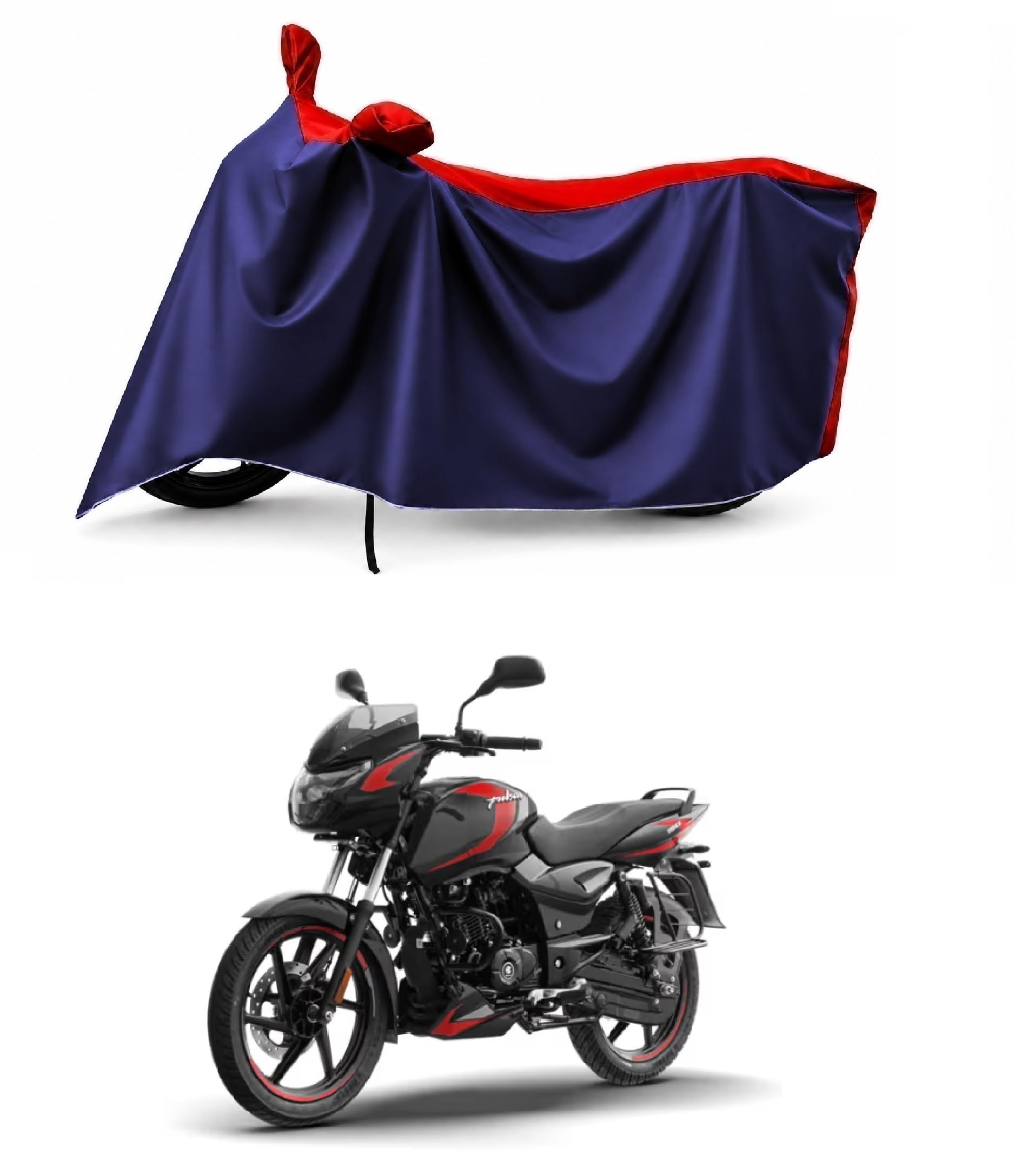 Two Wheeler - Bike Cover for New Gen Bajaj Pulsar 150 Bike Cover with Water-Resistant and Dust Proof Premium 210T Fabric_Red Stripe_Navy Body-image-29