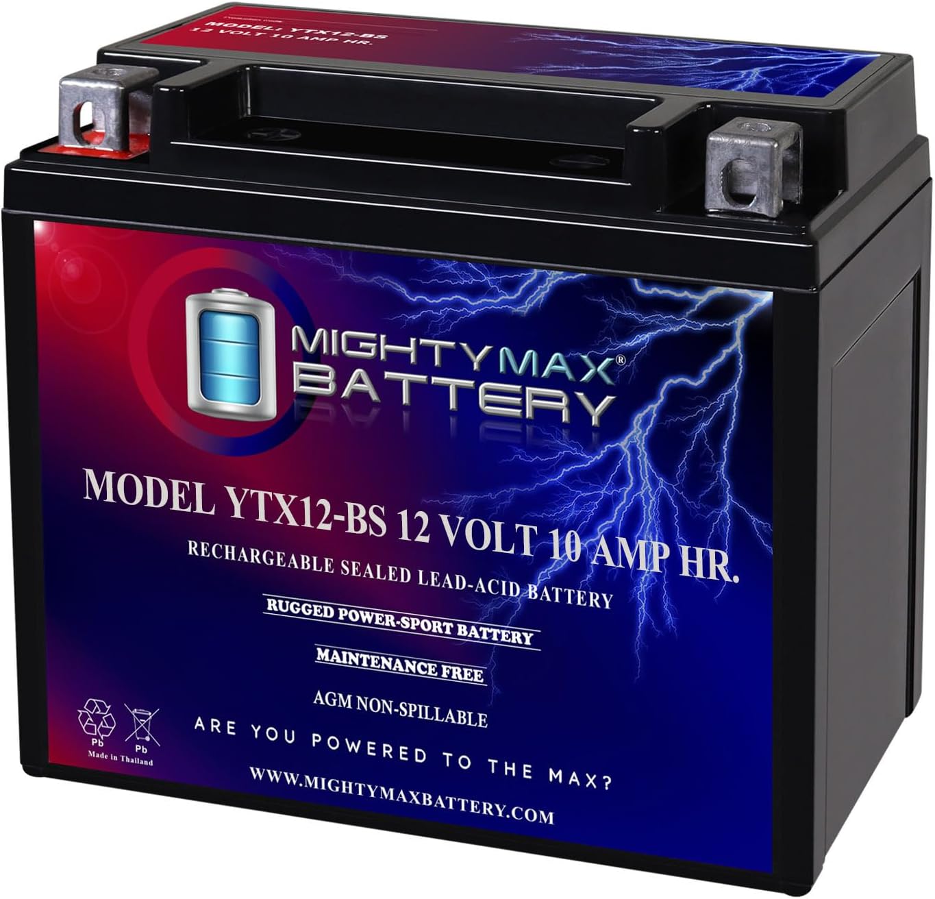 Mighty Max Battery YTX12-BS -12 Volt 10 AH, 180 CCA, Rechargeable Maintenance Free SLA AGM Motorcycle Battery