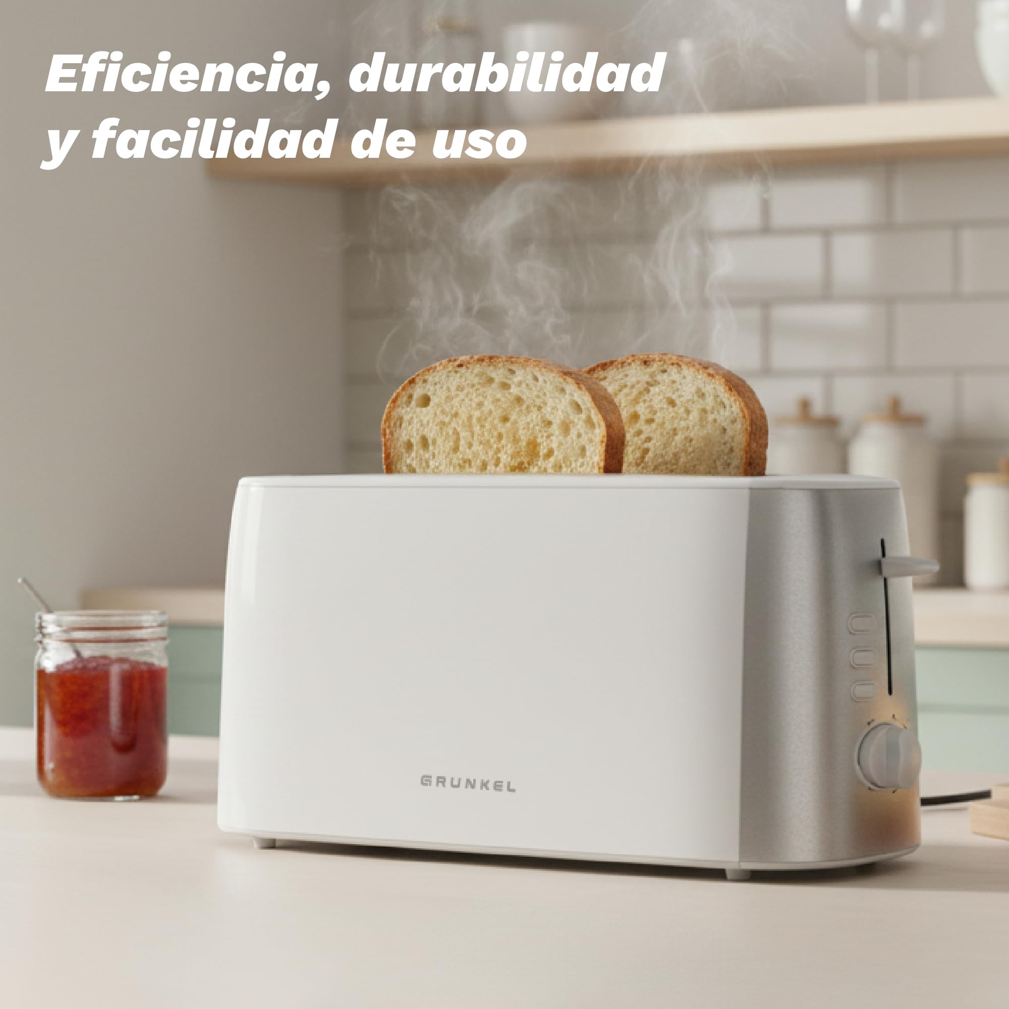 Grunkel - Tostador TS-DOBLEMAXI - Con ranura extra ancha con 7 niveles de tostado, bandeja recogemigas extraíble y recogecable. Función recalentar, descongelar y cancelar - 1400W - (Ranura doble)
