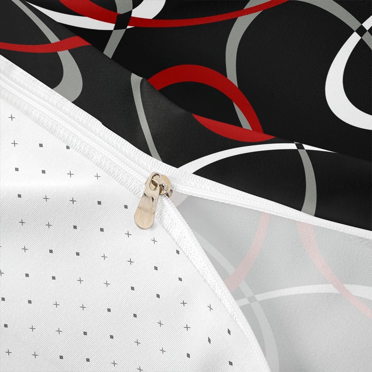 Feelyou Kids Red and Black Bedding Set King Size Abstract Lines Duvet Cover for Boys Girls Teens Bedroom Decor Geometric Comforter Cover Set Modern Art Red Bedspread Cover with 2 Pillow Cases