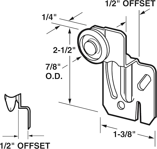 Miniatura 2 de Prime-Line MP6501 Rodillo para puerta de armario con desplazamiento de 12 pulgada y rueda de nailon de 78 pulgadas (paquete de 2), zinc