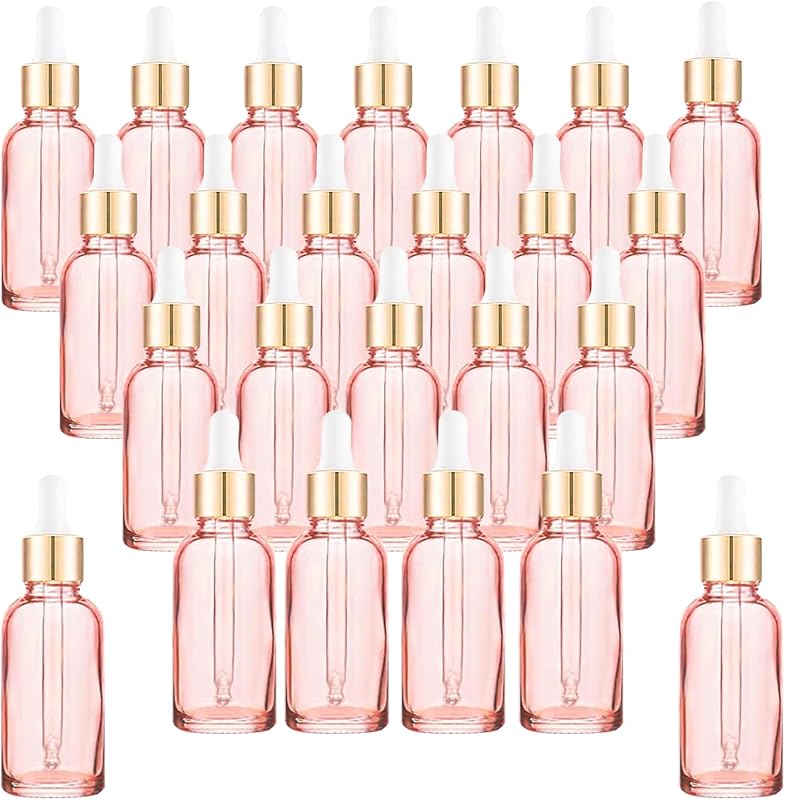 Easeen Frascos de Vidro com Conta-Gotas 60 mL, Rosa Dourado, Pacote com 24