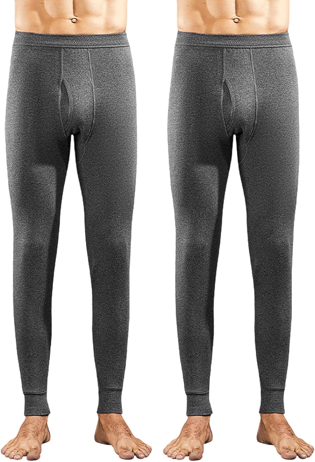 Cambkatl 2-Pack Men's Thermal Underwear Bottoms Seamless Cold Weather Long Johns Fleece Lined Leggings Base Layer Pants