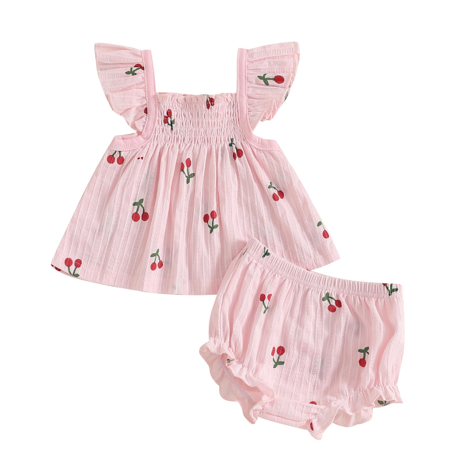 Summer Outfit Clothes Baby Girl Cherry Sleeveless Tunic T-Shirt Top and Shorts Bloomers Set