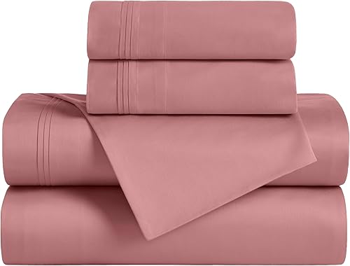 Miniatura 2 de SUPERIOR Juego de sábanas de algodón egipcio, 650 hilos sólidos, bolsillo profundo, individual XL, rubor, juego de 3 piezas