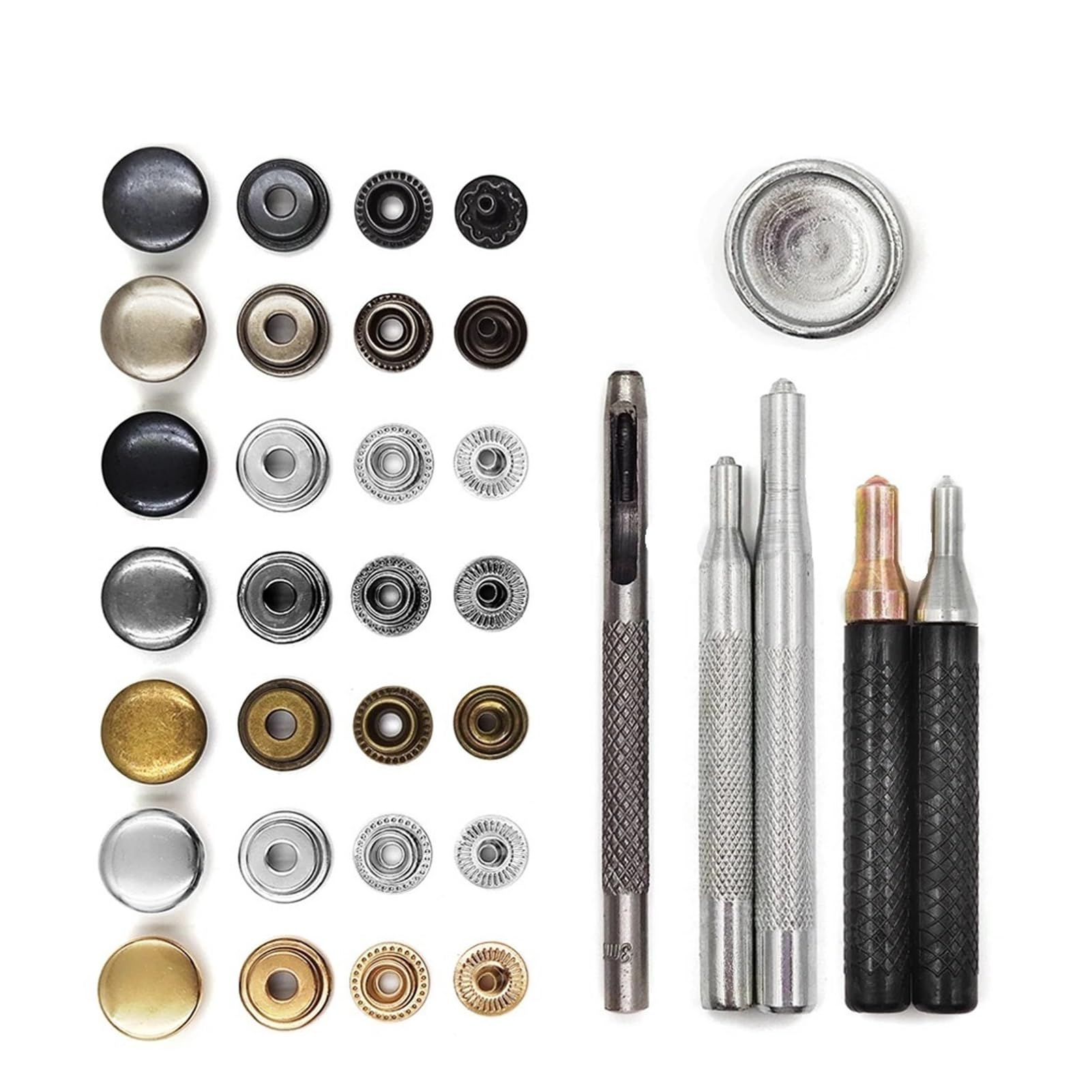 Juego de 25 Botones de presión 201/203, broches de presión de Metal, Herramientas de instalación Opcionales for Ropa, Bolsa, Zapatos, artesanía de Cuero(G Black with Tool B,17mm(201))