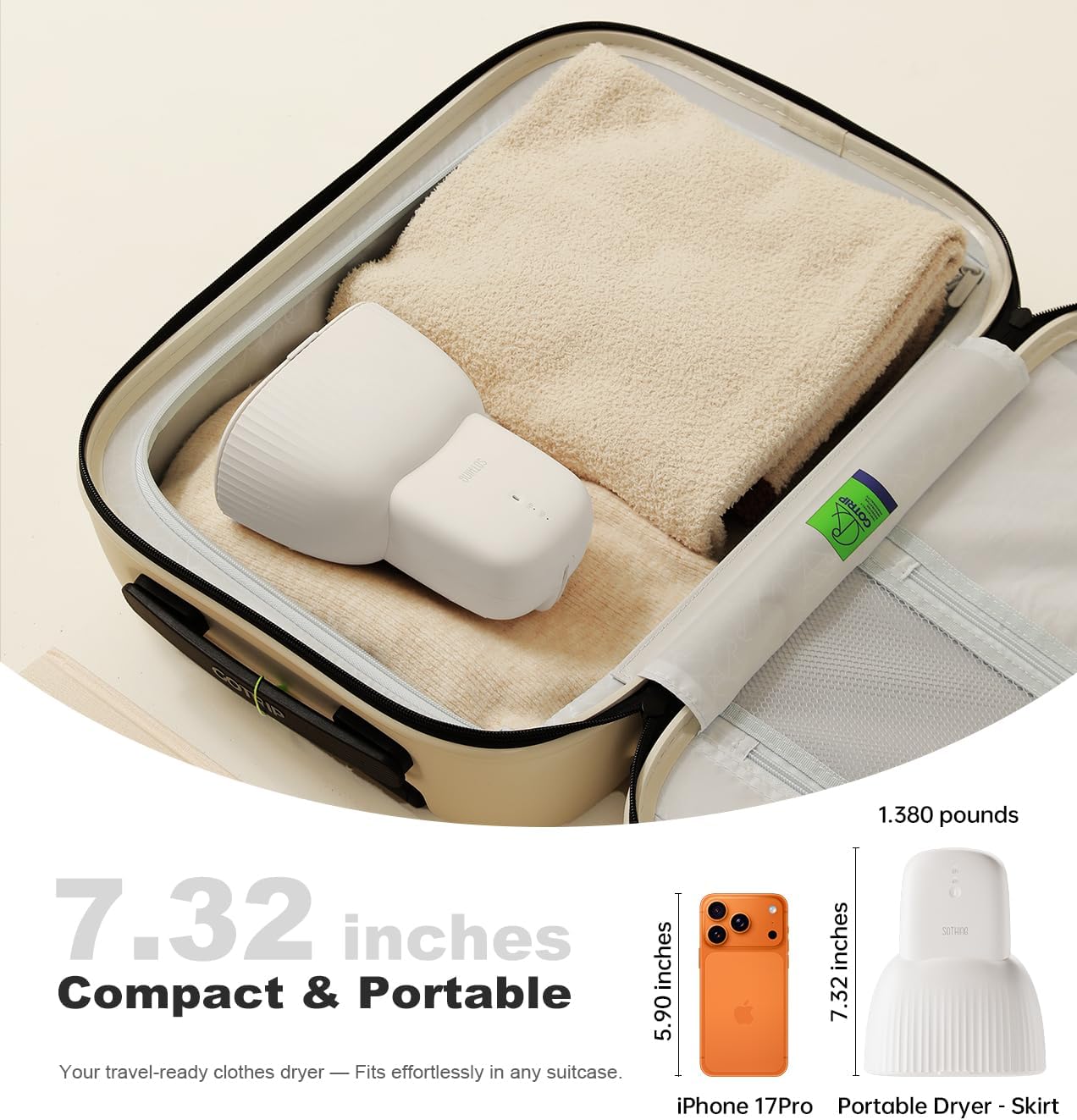 Sothing Portable Clothes Dryer, Travel Clothes Dryer, Quiet 48dB Mini Dryer for Clothes with 3 Timer Settings (4H/8H/12H), 140°F Constant Temperature, 120V, for Home, Apartment & Travel