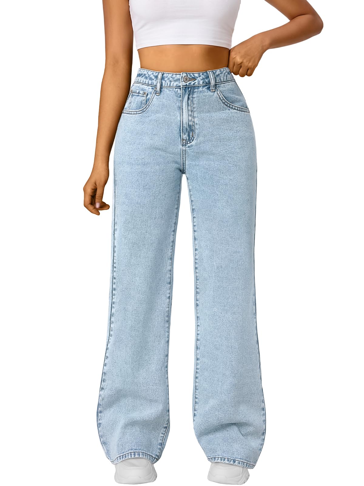 Trendy Queen Women High Waisted Straight Wide Leg Jeans