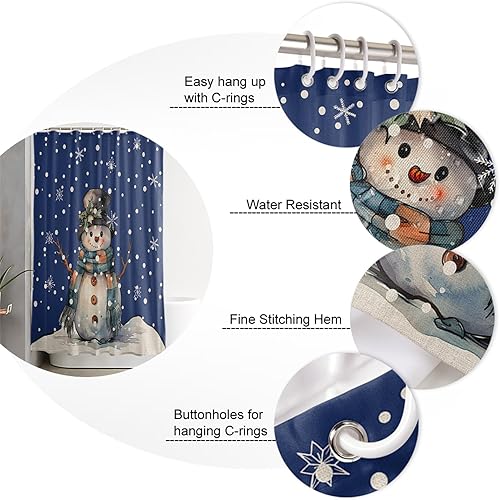 Miniatura 6 de 4 Pcs Shower Curtain Set Bathroom Sets, 72"x72" Absorbent Non-Slip Bathroom Rugs Bath Mat and Toilet Lid Cover, Christmas Snowman Snowflake Blue