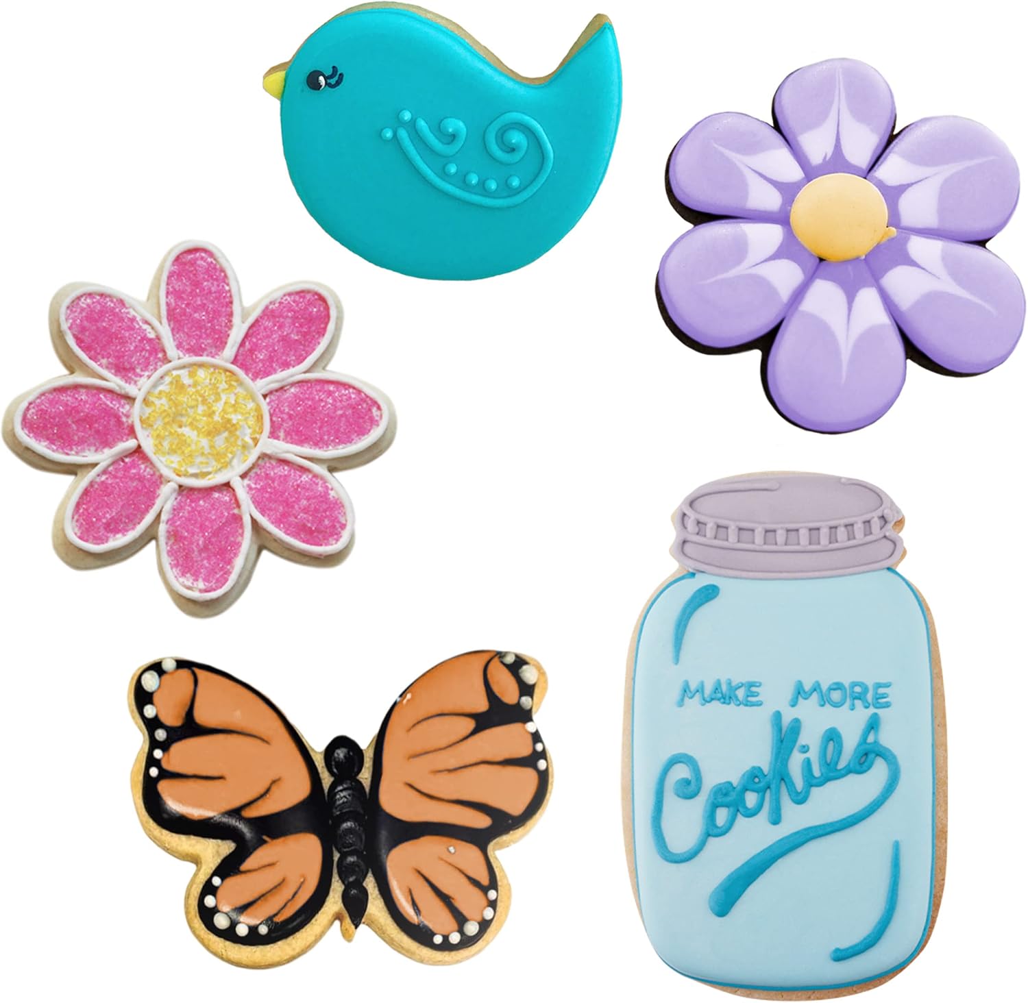 Summer Flower Garden Cookie Cutters 5-Pc Set Made in USA by Ann Clark, Butterfly, Bird, Flower, Daisy, Mason Jar