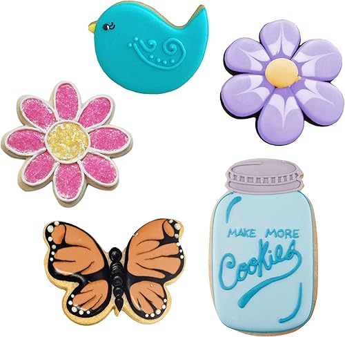 Miniatura 3 de Ann Clark Cookie Cutters Flower Garden - Juego de 5 cortadores de galletas fabricados en Estados Unidos, mariposa, pájaro, flor, margarita, tarro de