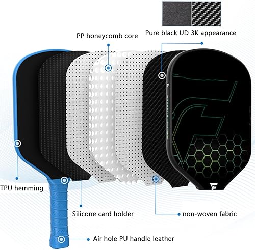Miniatura 2 de Raqueta de piqué prensada térmicamente de una sola pieza, 2 raquetas de polipropileno con núcleo de panal de abeja, juego de raquetas